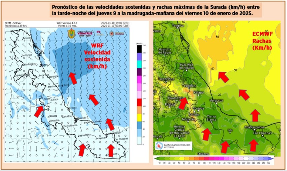 Prevén surada con rachas de hasta 70 km/h en Veracruz