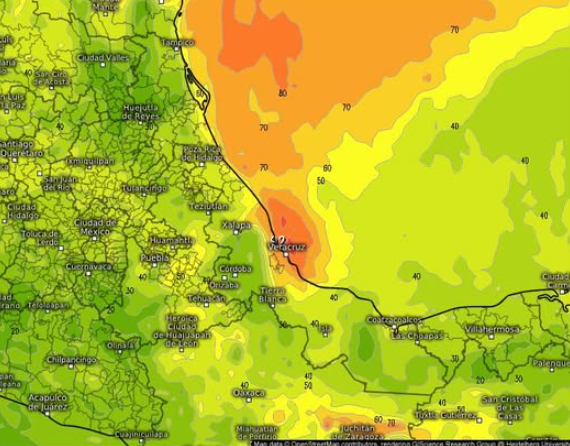 Conagua prevé rachas cerca de 100 km/h por norte en Veracruz