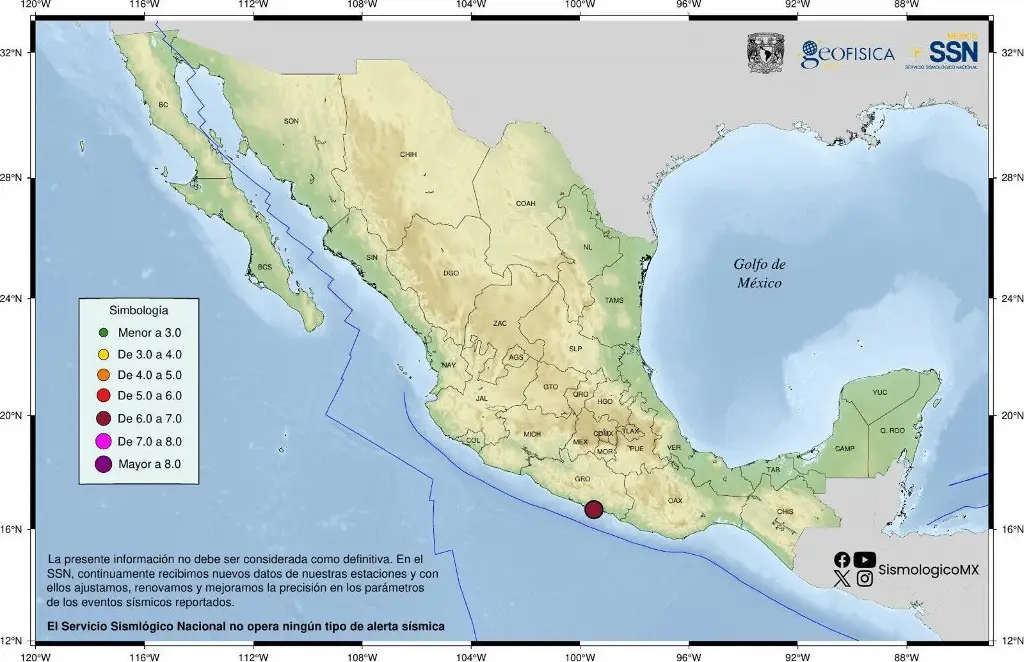 Sismo de magnitud 4.0 con epicentro en el sur del estado de Veracruz