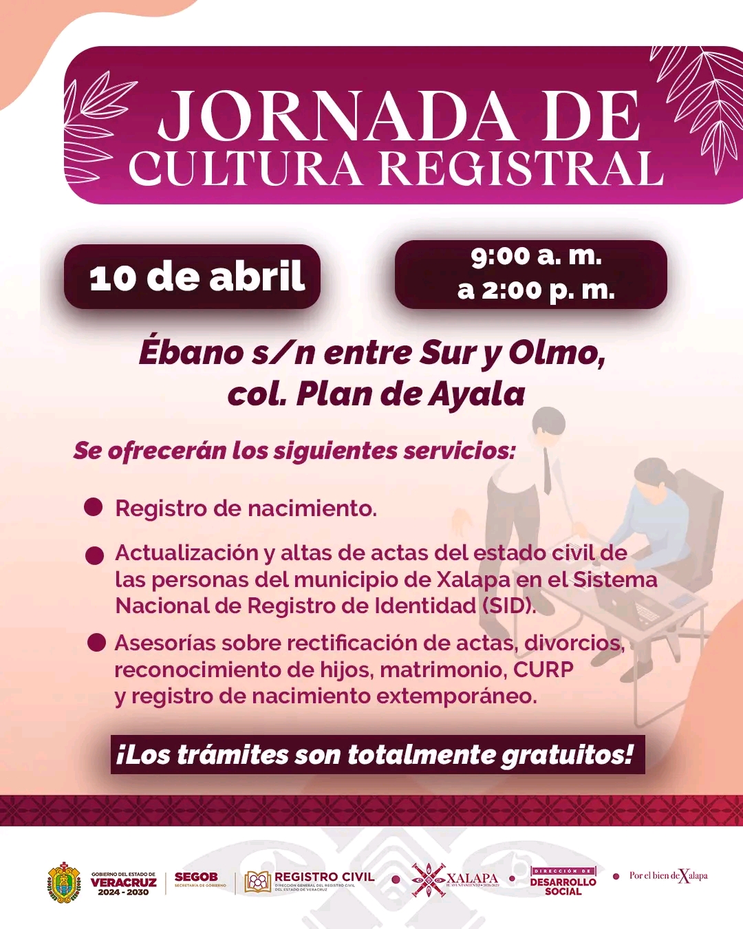 Llevarán trámites gratuitos del Registro Civil a la colonia Plan de Ayala con la 'Jornada de Cultura Registral'