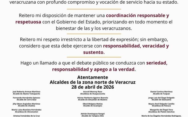 Alcaldes de la zona norte respaldan a Rocío Nahle ante críticas de Atanasio García