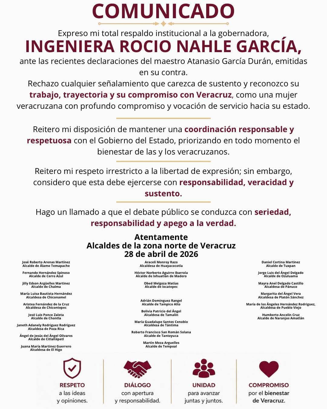 Alcaldes de la zona norte respaldan a Rocío Nahle ante críticas de Atanasio García