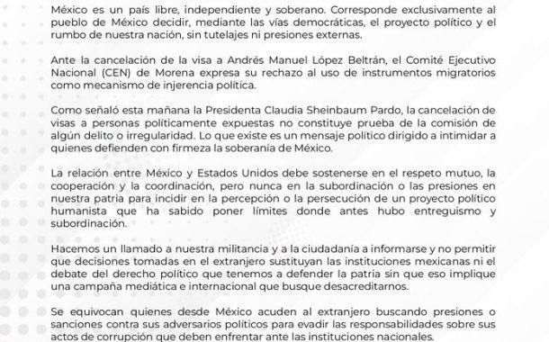 Expresa Morena su respaldo a López Beltrán a través de un comunicado
