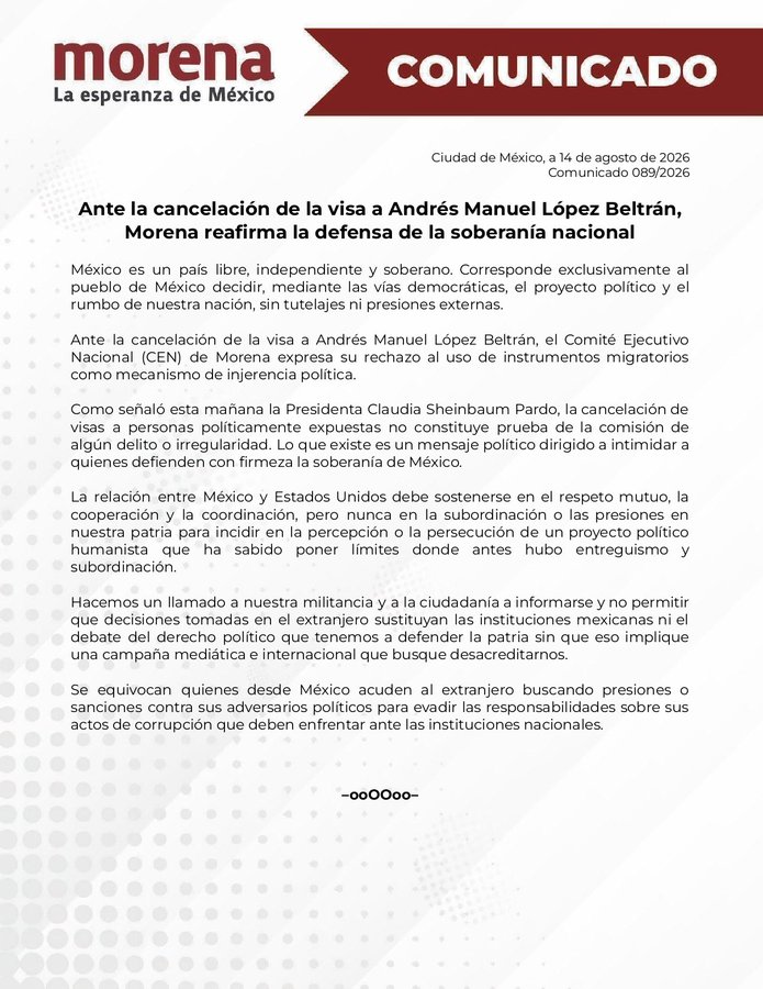 Expresa Morena su respaldo a López Beltrán a través de un comunicado