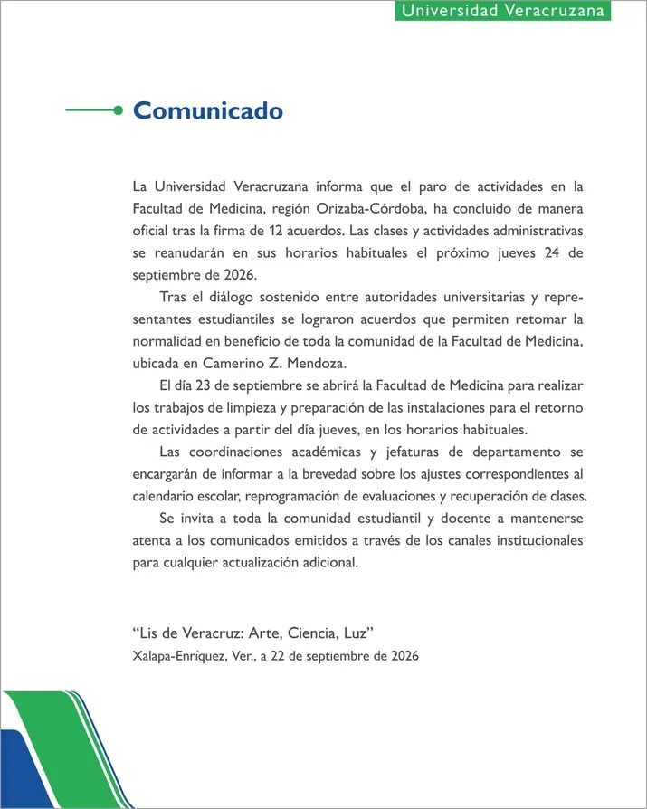 UV levanta paro en Facultad de Medicina de Orizaba-Córdoba